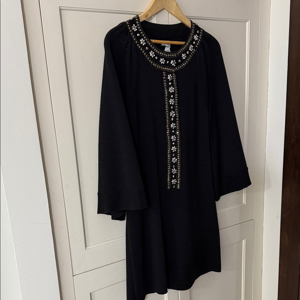 Tracy Reese Black Embellished Wool Tunic Dress